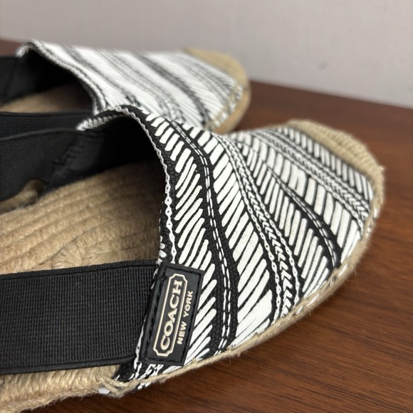 Coach Women's Black & White Rayanne Textile Slingback Espadrille Flats Size 8B - Picture 4 of 6